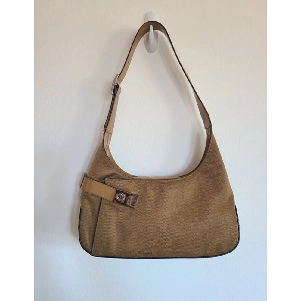 Salvatore Ferragamo Hobo Shoulder Bag Tan Canvas Leather